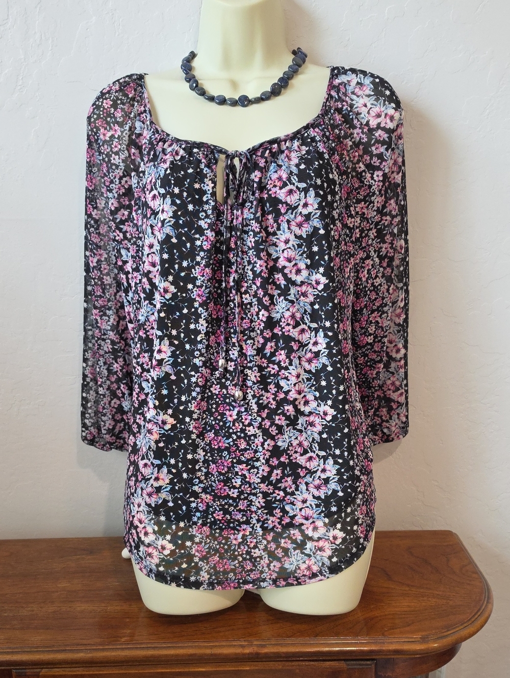 BCX Black Tunic with Pink Floral Print